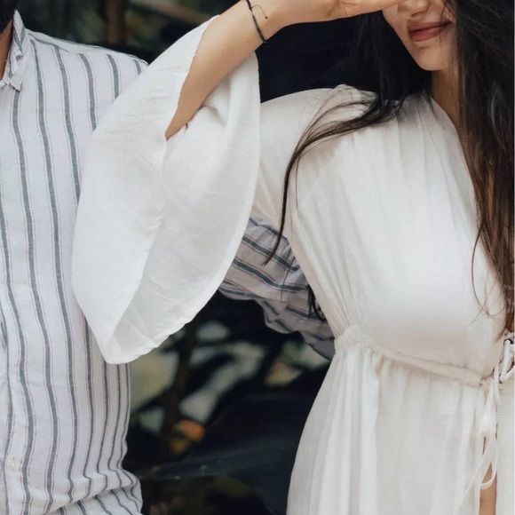 New Summer Bohemian White Gauzy Beach Long Maxi Dress Kimono - Picture 9 of 15